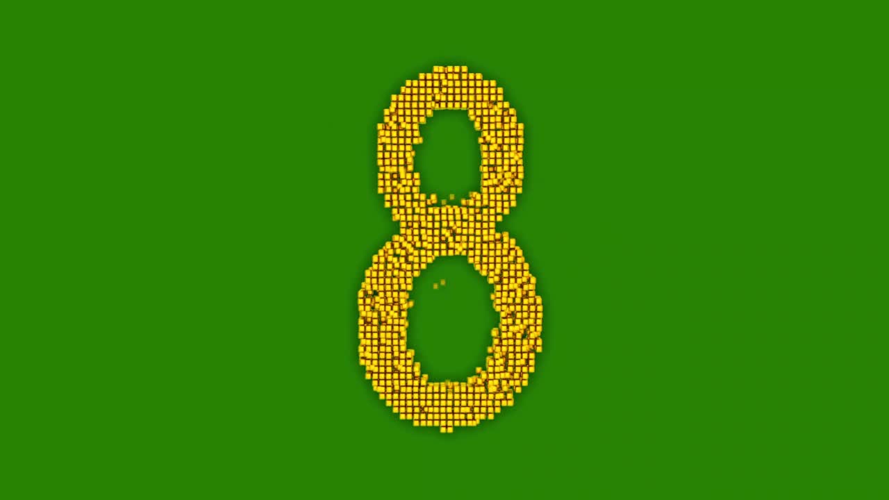 Conto alla rovescia animato da 10 a 5 con numeri pixelati gialli