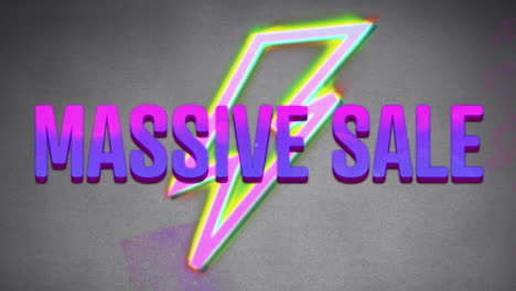 massive sale graphic with moving thunderbolts in the background