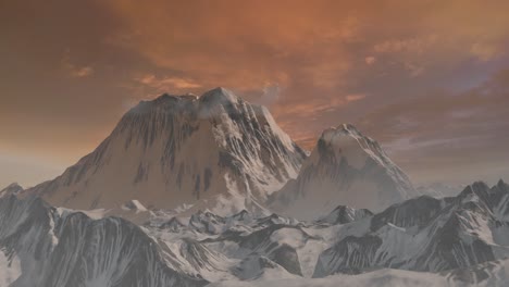 snowy mountain peaks at sunrise/sunset