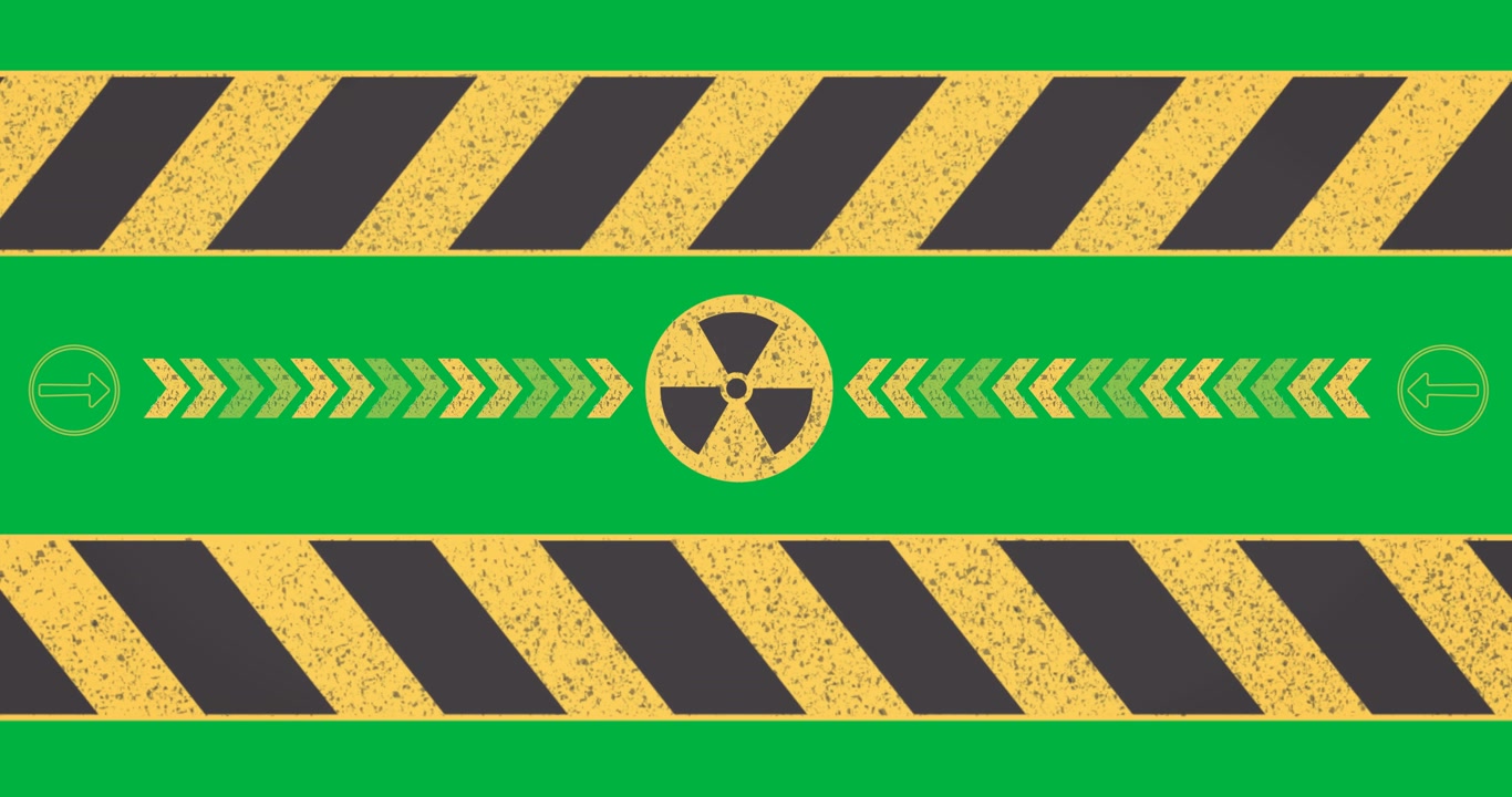 Animation of nuclear sign with black and yellow lines on transparent background