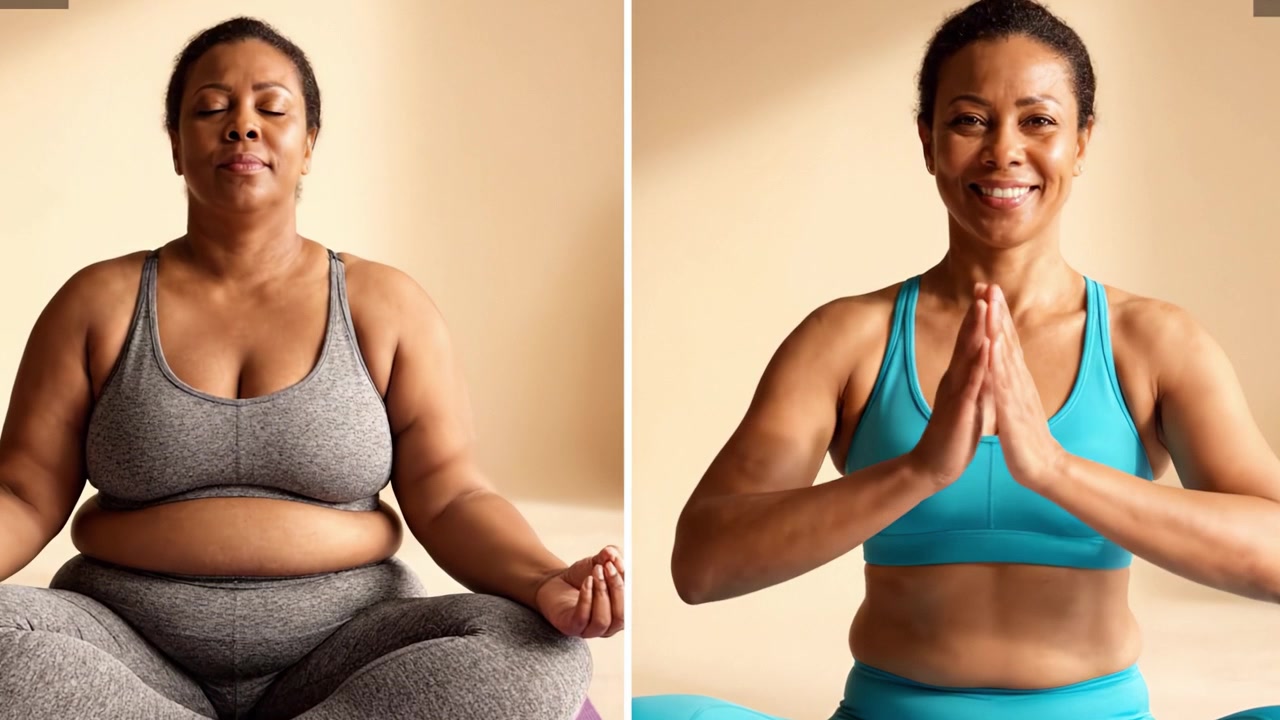 Un viaggio di trasformazione: immagini accattivanti mostrano l'evoluzione della consapevolezza e dell'accettazione di sé attraverso la pratica dello yoga nel tempo