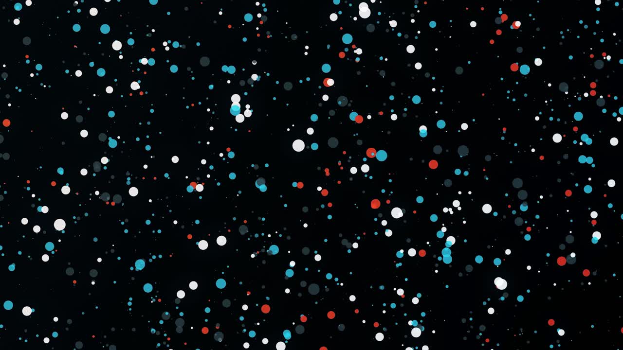 Background of colored dots moving on black background. Animation. Lot of new year's color dots move randomly on black background. Beautiful moving and disappearing dots in Christmas colors
