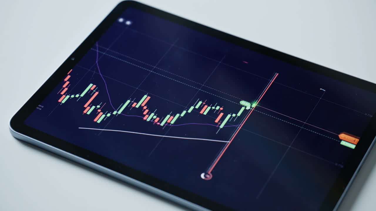 Schermata con statistiche blockchain. Andamenti del mercato di risorse digitali su tablet