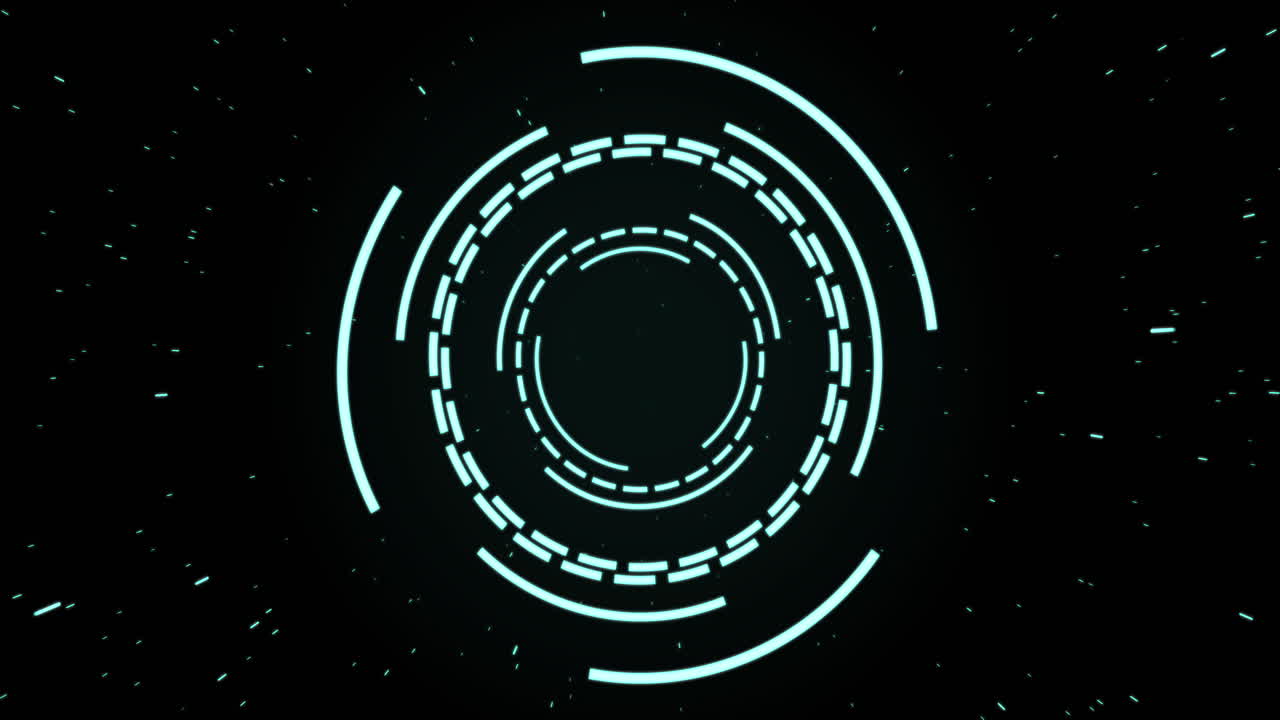 animación de interfaces circulares verdes que pulsan y giran sobre manchas sobre fondo negro