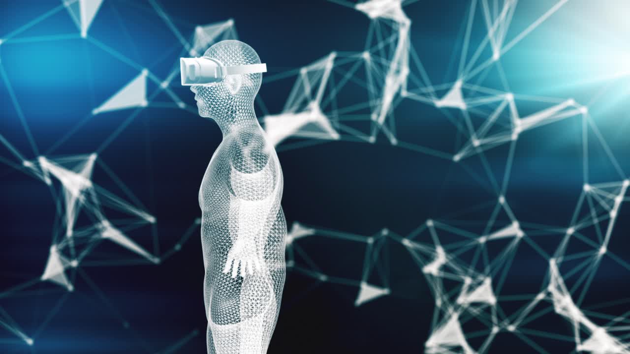 vr 경험 - 와이어프레임 인간과 vr 헤드