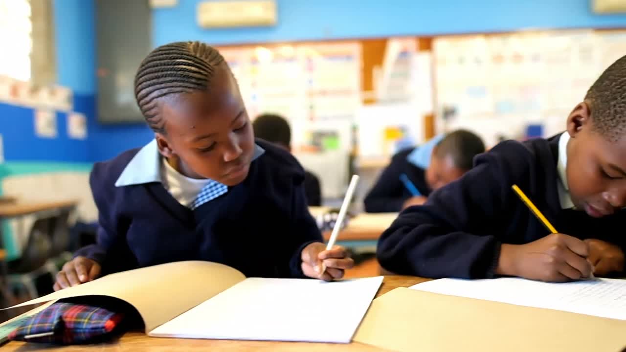 Schoolkids studying in the classroom 4k