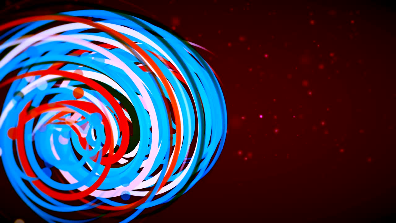 Abstract motion graphics with colored spiral on red background. 4k