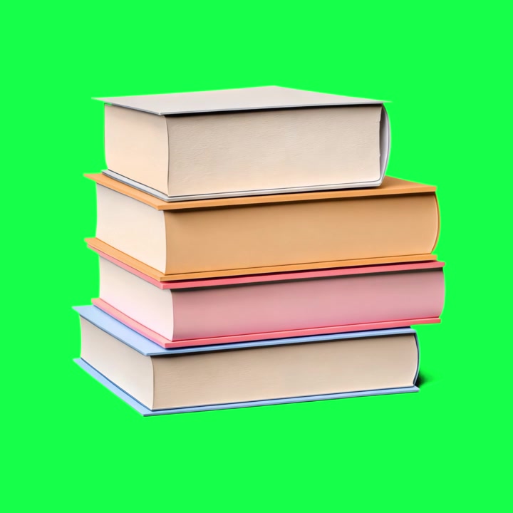 Stack of Colorful Books Rotating on Green Screen