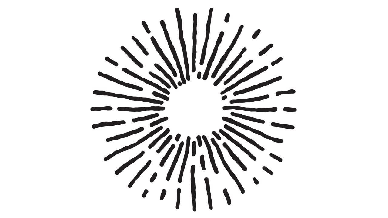 색 바탕에 추상적인 재는 손으로 그려진 방사선. 트렌디한 빈티지 스 모션 스타일의 만화 귀여운 요소. 창의적인 디자인 프로젝트를위한 완벽한 루프 도들 스케치 애니메이션.