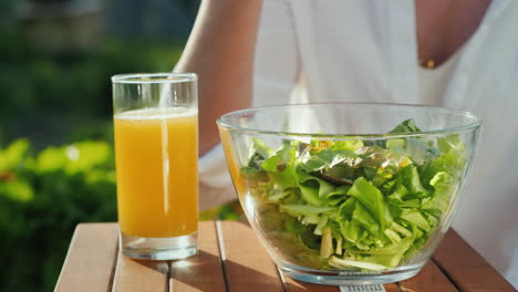 healthy breakfast with salad and fresh juice