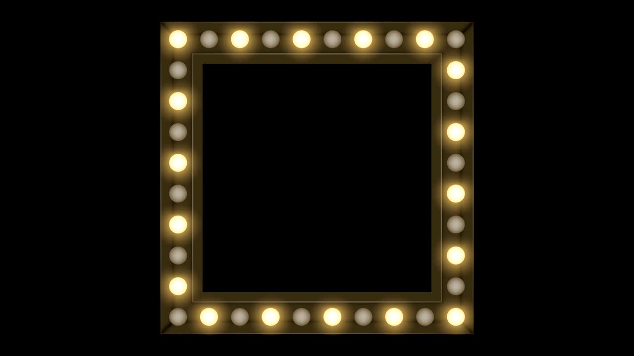 터널 불꽃 전구 상자 프레임 사각형 모양 박이는 움직이는 패턴, 레트로 3d 가상 스타일 일러스트레이션 어두운 배경에서 빛나는 원활한 루핑 애니메이션 4k, 복사 공간