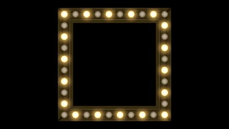 caja de bombilla incandescente de túnel marco de forma cuadrada parpadeo patrón en movimiento, retro 3d estilo virtual ilustración brillo en fondo oscuro animación de bucle sin costuras 4k, con espacio de copia