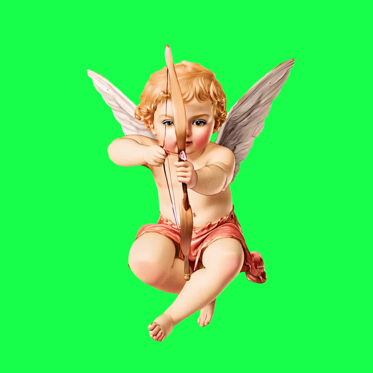 Cherubic angel with bow animation, transparent 4K video, green screen
