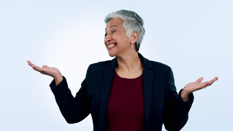 hands, solution and face of senior business woman