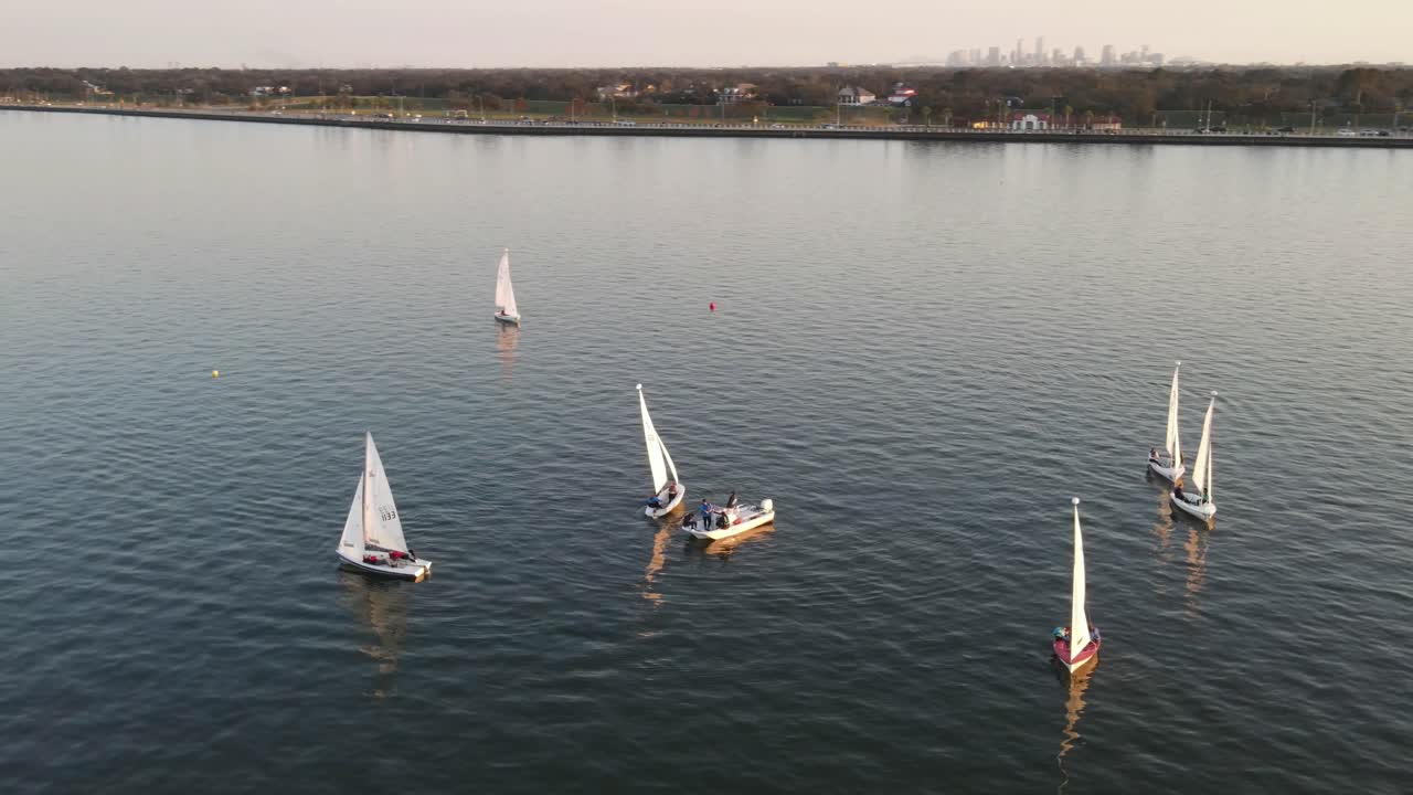 People Watching Romantic Sunset From A Boat At Lake Pontchartrain. - aerial orbit