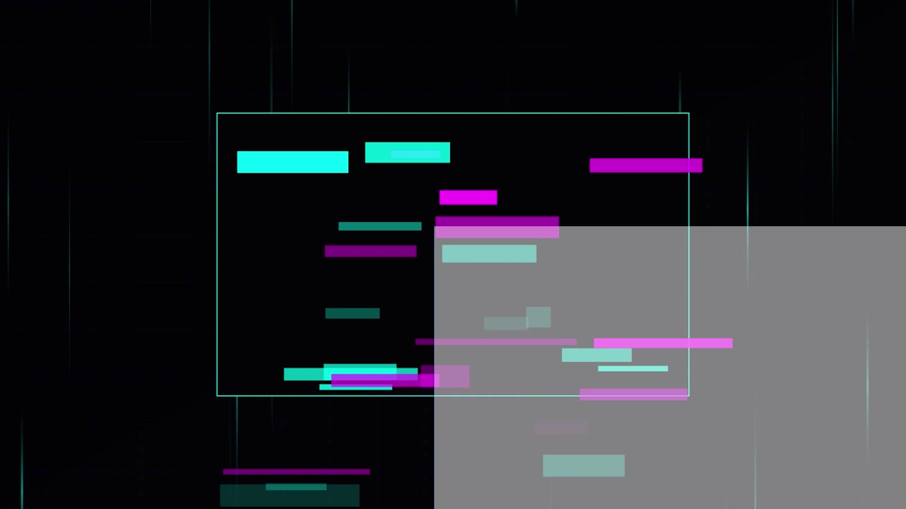 Sfondo astratto con glitch digitale e forme rettangolari in movimento