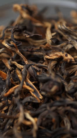 close-up of dried black tea leaves