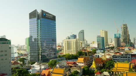 city skyline showing contrast between modern high-rises and traditional golden palaces.
