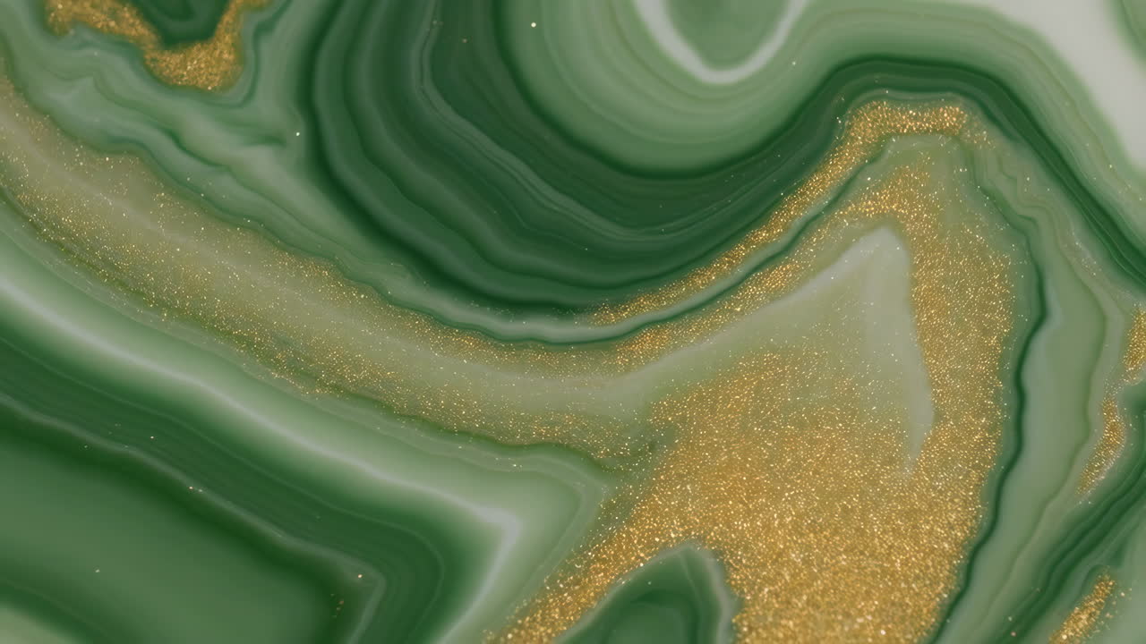 Abstract Green and Gold Glitter Marble Fluid Art