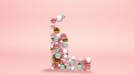 letter l made of beads, glass balls, pastel pearls, crystal jewels and gold