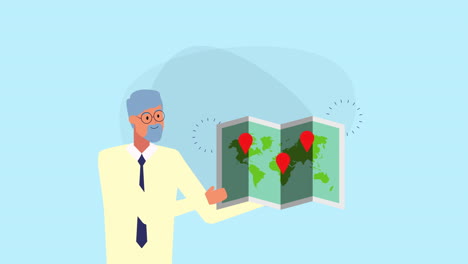 businessman lifting paper map guide animation