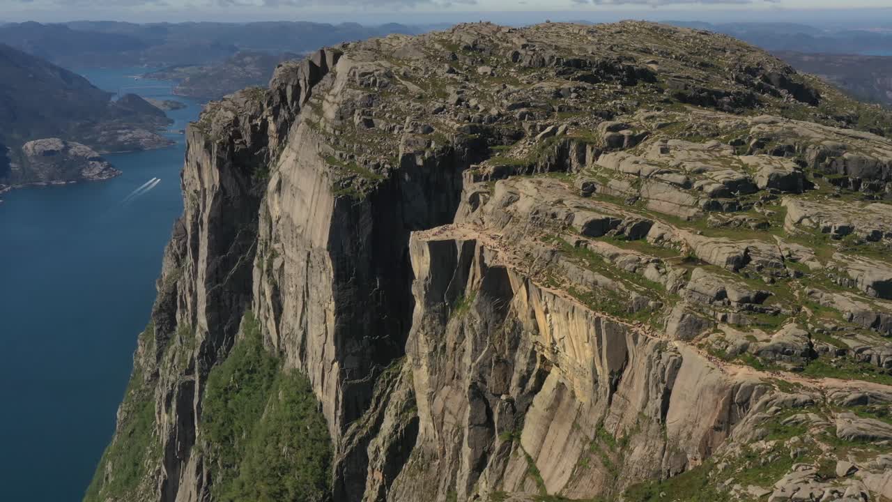 항공 영상 설교석 바위 preikestolen 아름다운 자연 노르웨이