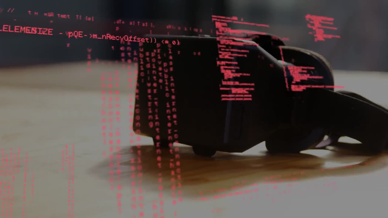 Virtual reality headset on a table with program codes
