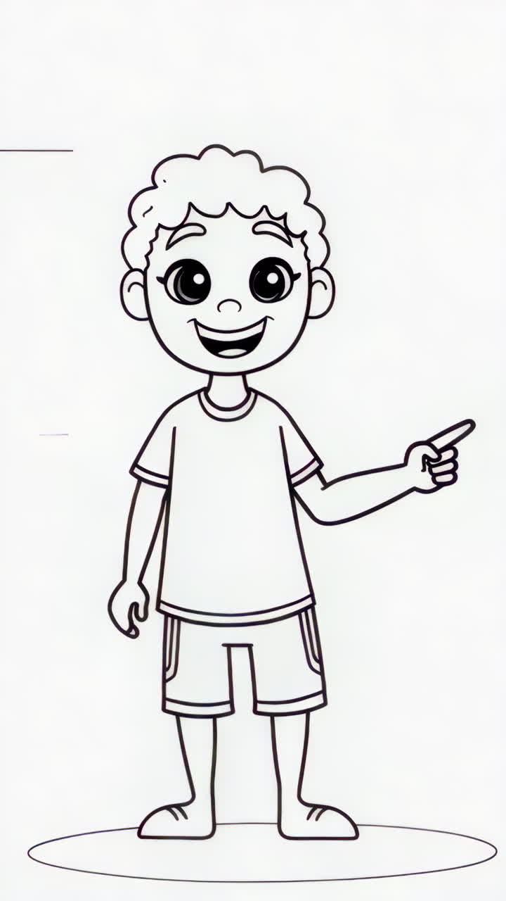 Contornos de niño de dibujos animados feliz con gestos de manos