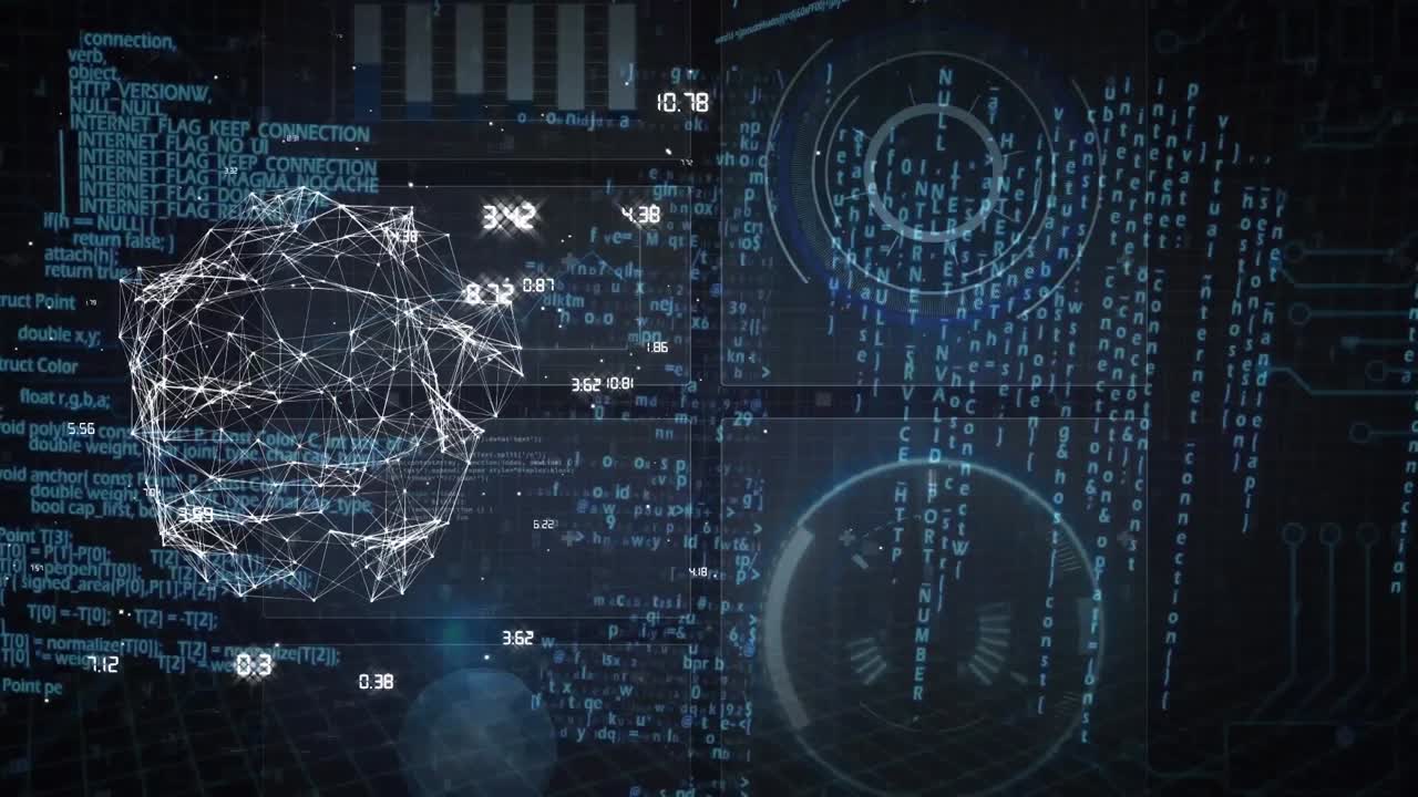 animación del procesamiento de datos y redes de conexiones sobre molienda