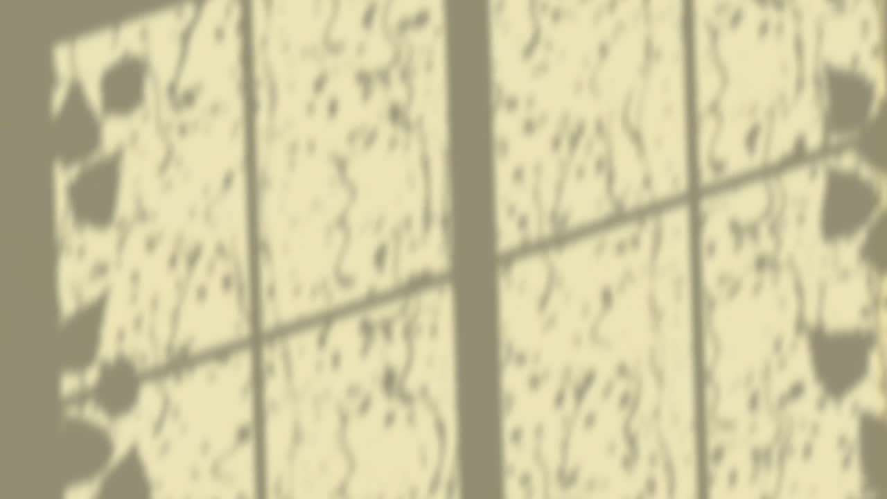 노란색 배경에 떨어지는 잎과 비의 창문 그림자의 애니메이션