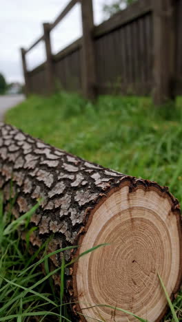 tree trunk in grass by fence