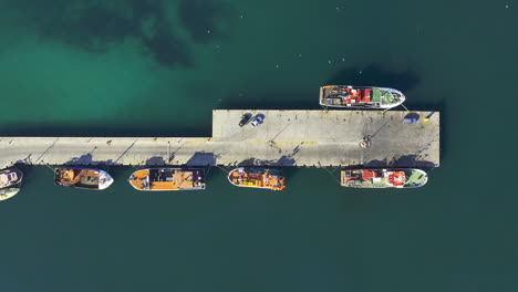 aerial view of a harbor pier with boats