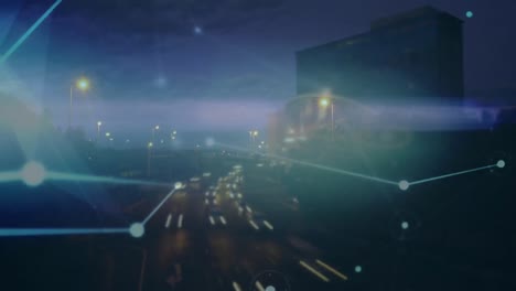 animación de la red de conexiones sobre el paisaje urbano