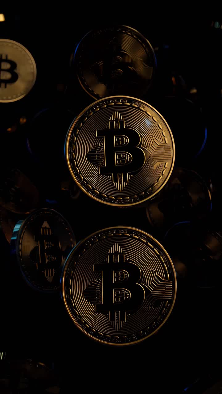 Animação de Bitcoin Dourado Girando em Fundo Escuro Cripto Cinematográfico 4K