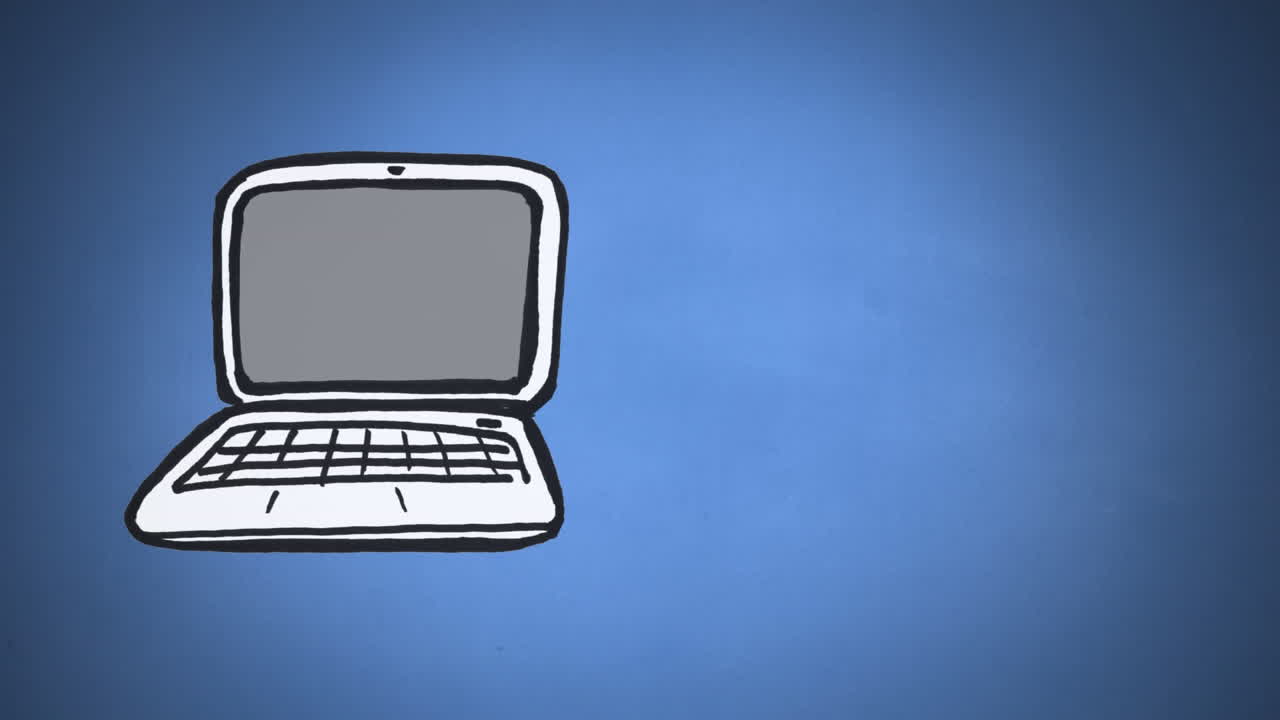 animación de vista frontal de una computadora portátil blanca dibujada