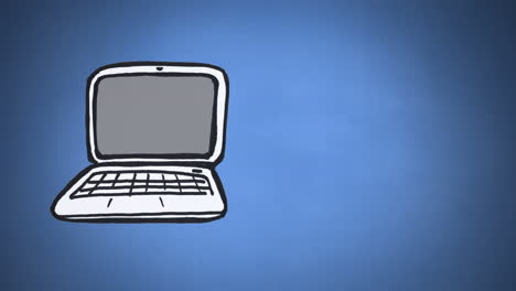 front view animation of a drawn white laptop