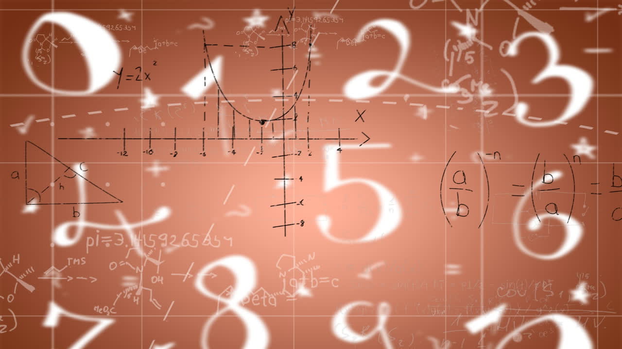 animación de ecuaciones matemáticas y números en fondo rosa