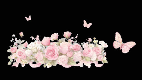 Elegant floral arrangement with butterflies animation isolated asset, transparent 4K video, alpha