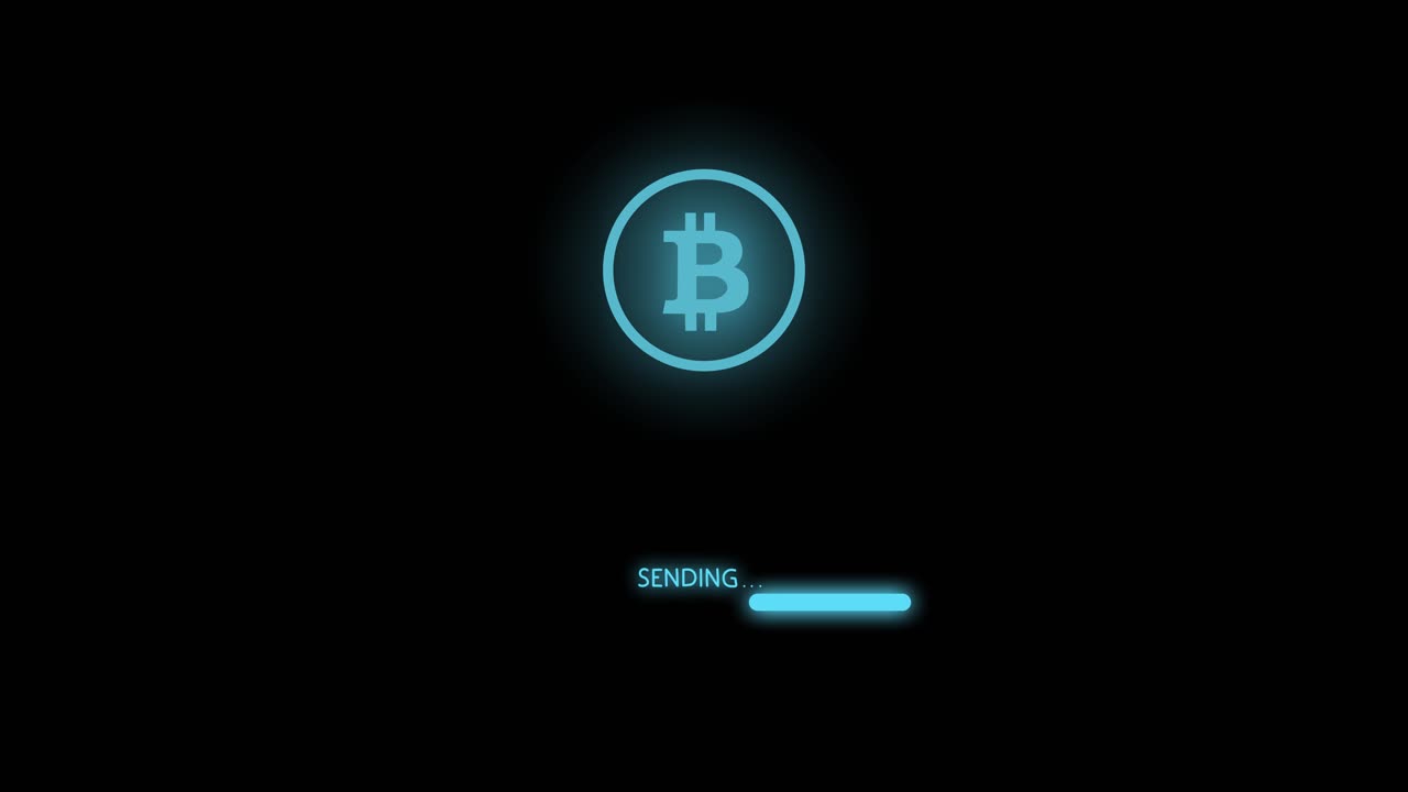 transferencia de bitcoin enviando pantalla de carga de animación criptográfica