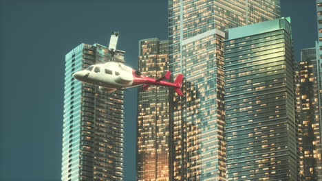 helicopter flies through center of big city