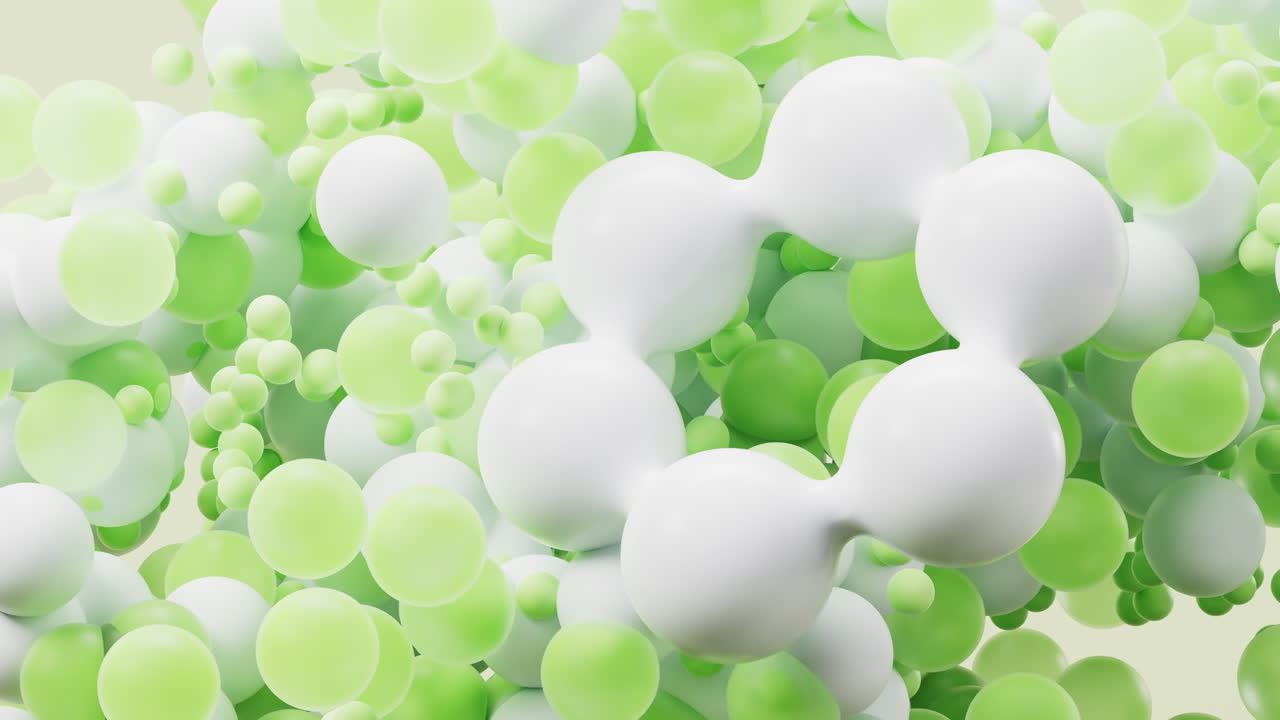 Chemical molecule with particles spheres background, 3d rendering.