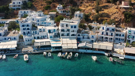 greek coastline village of loutro in southern crete - aerial pullback