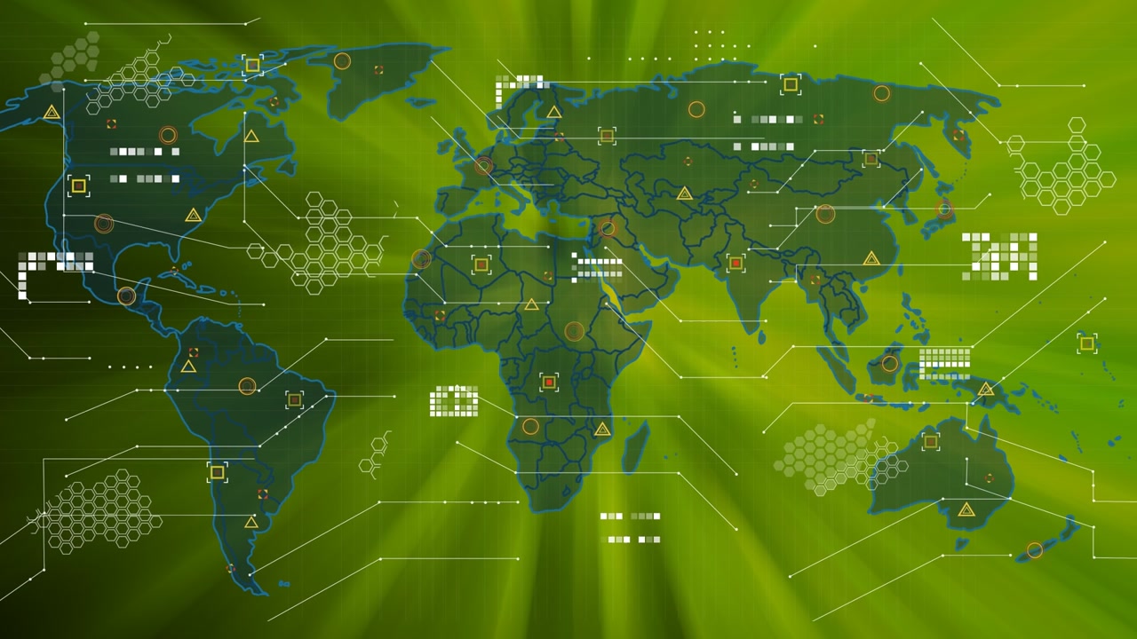 Animation of world map on green background