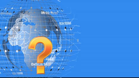 animación de signos de interrogación sobre el globo con procesamiento de datos.