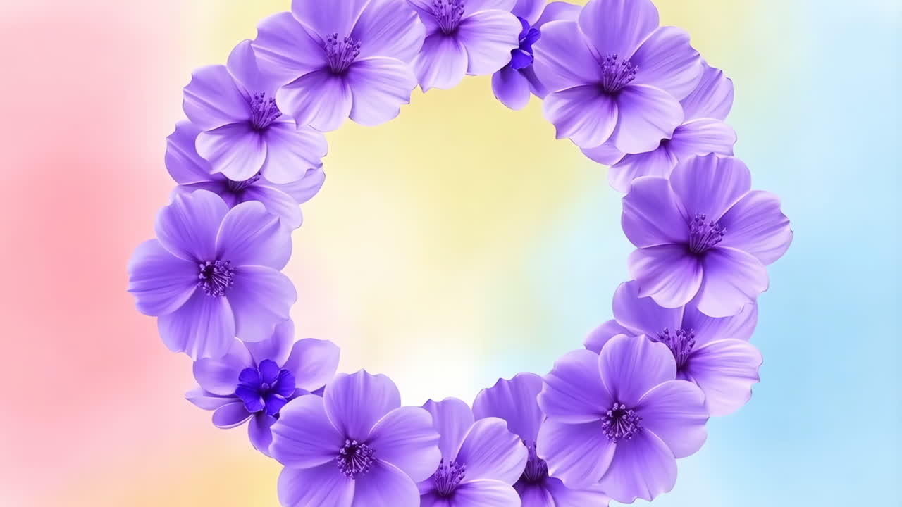 Purple Flower Wreath on a Soft Gradient Background