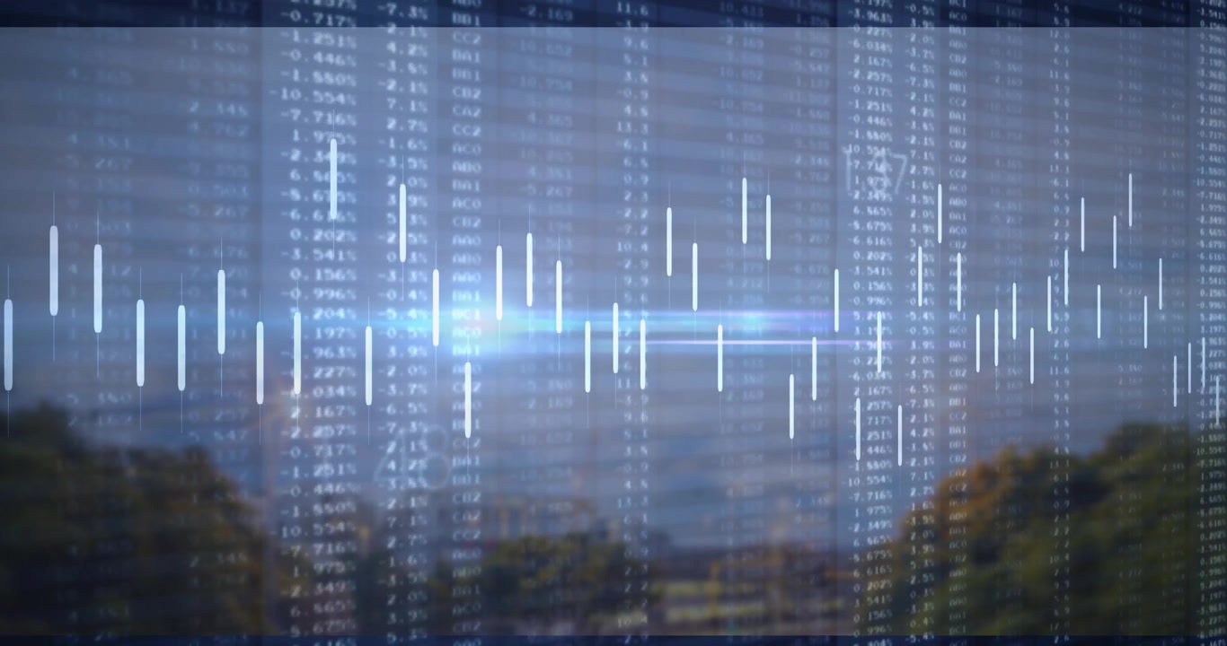 Dynamic Financial Data and Stock Market Charts Over City Background