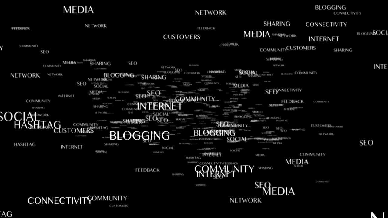 palabras clave de las redes sociales animación de texto, renderización, fondo, bucle