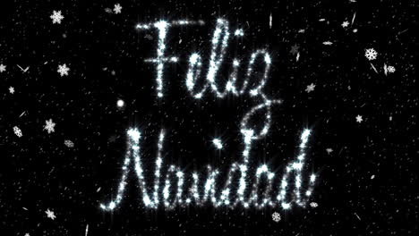 animación de feliz navidad texto sobre nieve cayendo sobre fondo negro