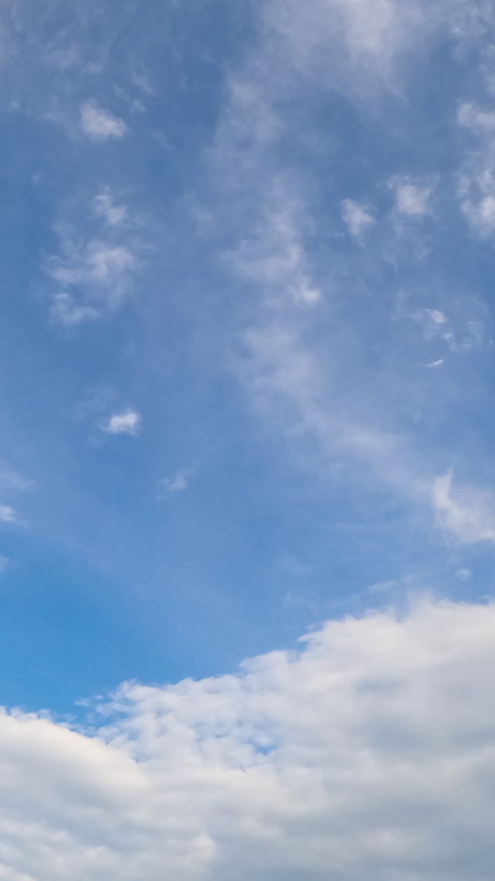 Cloudscape of different type forming in the atmosphere. White light cloudscape covering the sky. Low angle view. Timelapse. Vertical video