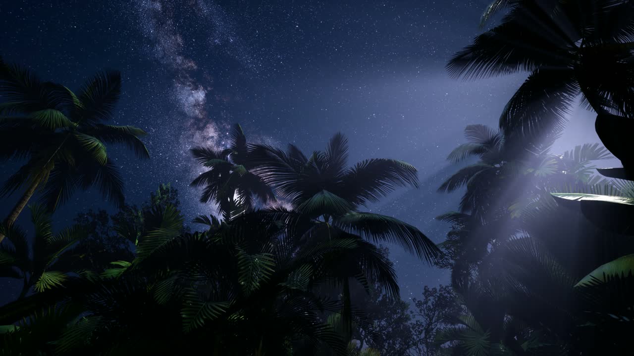 4k astro de la vía láctea sobre la selva tropical.